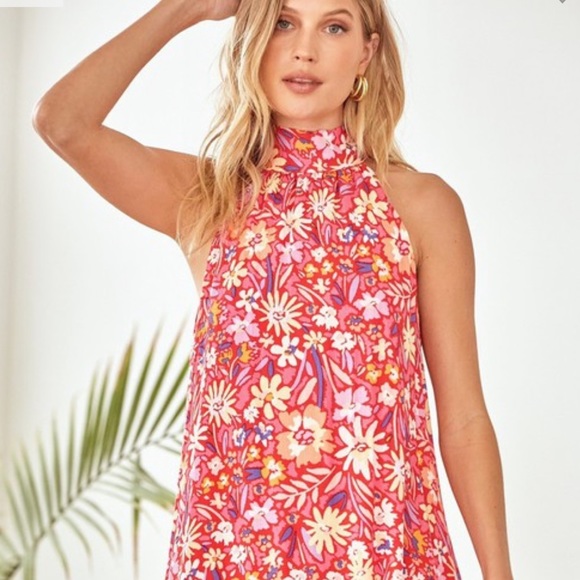 Closet Clear-out - Flower Power Full Size Run Floral Mock Neck Dress - Picture 2 of 7